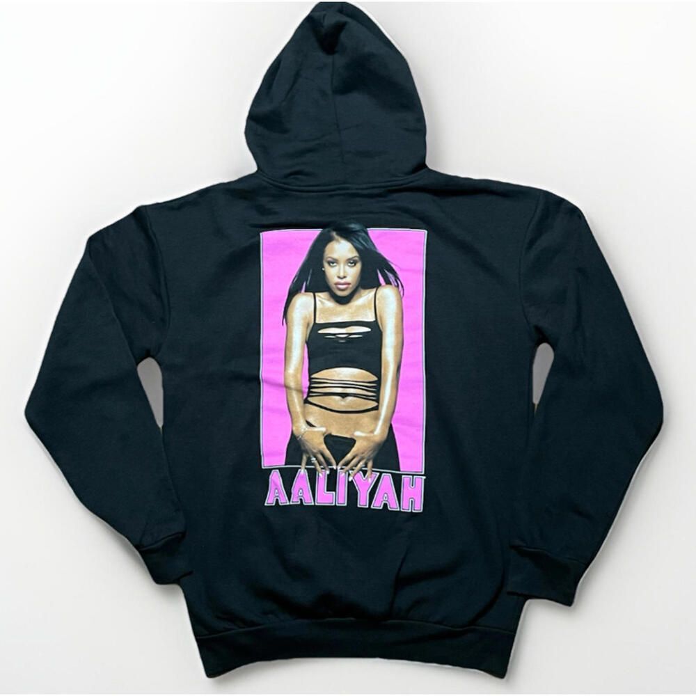 Ripple Junction Aaliyah Graphic Pink Box Photo Hoodie Black Size S